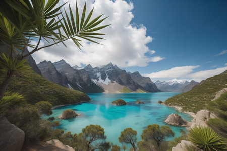 Natural landscape of New Zealand alps and lake. generative aiの素材