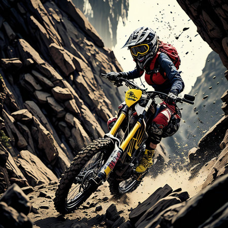 Motocross rider on the race. Extreme enduro race. generative aiの素材