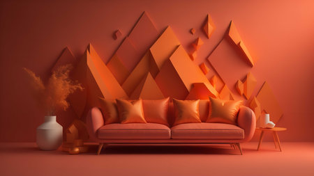 Orange living room with sofa and vase. generative aiの素材