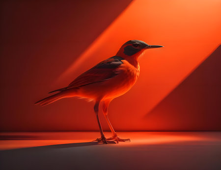 Red-headed Thrush bird on a red background. generative aiの素材