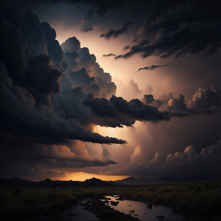Stormy sky over a river in the desert. generative aiの素材