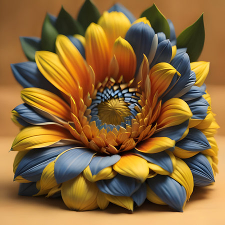 Sunflower bouquet with blue and yellow petals on yellow background. generative aiの素材