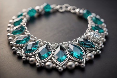 Silver necklace on a solid color background in close-up. ai generativeの素材