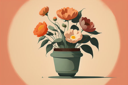 Flowerpot with daisies. Vector illustration in retro style. ai generativeの素材