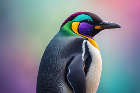 Cute penguin standing in front of solid color background. ai generativeの素材