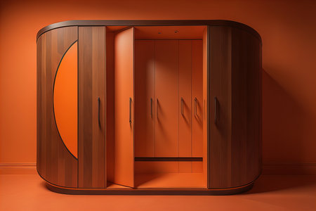 Wardrobe with clothes in the room. Toned image. ai generativeの素材