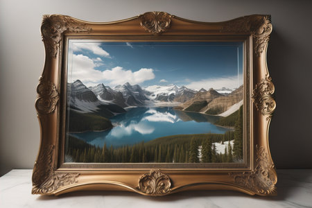 Glass picture frame on a solid color background. ai generativeの素材