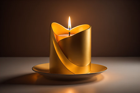 Creative burning candle on a wooden background. ai generativeの素材