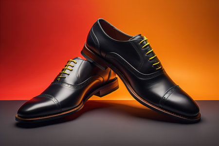 Men's shoes on a solid colour background. Studio shot. ai generativeの素材