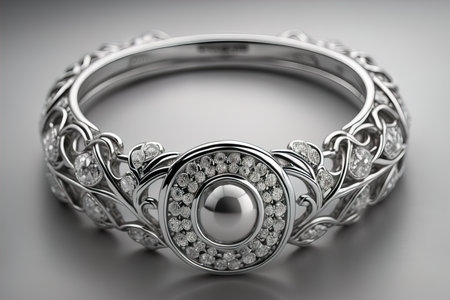 Silver necklace on a solid color background in close-up. ai generativeの素材