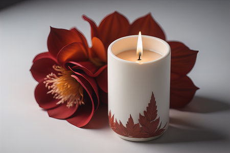 Creative burning candle on a wooden background. ai generativeの素材