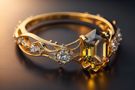Jewelry ring with precious stones. Jewelry background. ai generativeの素材