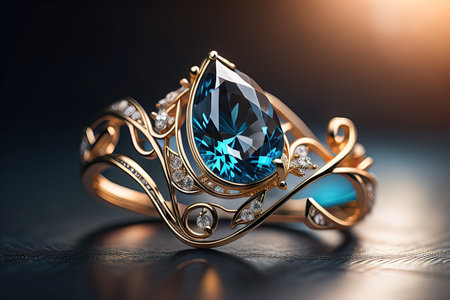 Wedding ring with diamonds on a solid color background. Jewelry. ai generativeの素材