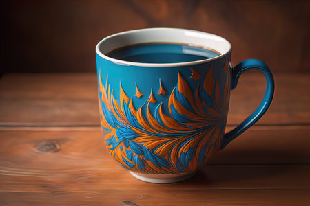 Cup of coffee. Beautiful and stylish coffee cup on a solid colored background. ai generativeの素材