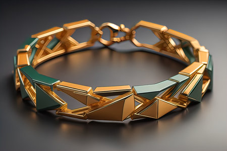 Jewelry Bracelet with precious stones on a gray background. Studio shot. ai generativeの素材