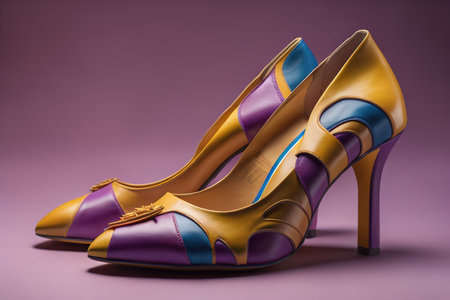 Men's shoes on a solid colour background. Studio shot. ai generativeの素材