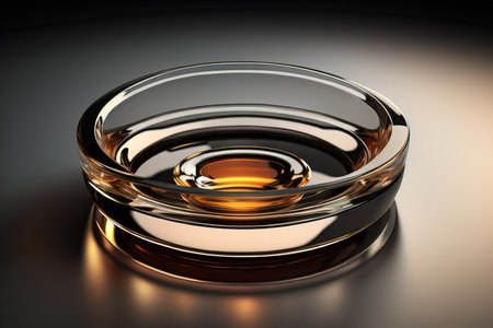 Empty glossy transparent ashtray on a dark background. ai generativeの素材