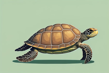 illustration of a turtle on a green background in cartoon style. ai generativeの素材