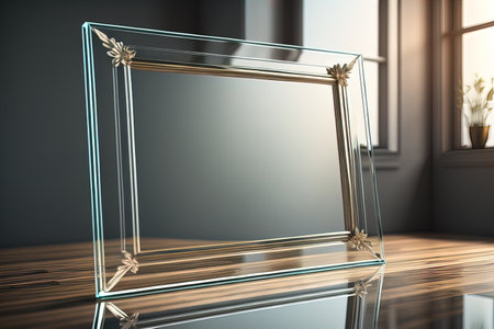 Glass picture frame on a solid color background. ai generativeの素材