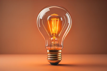 Glowing glass light bulb on dark background. ai generativeの素材