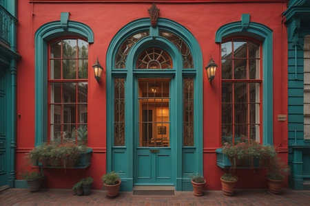 Colorful windows of a typical house in the city, ai generativeの素材