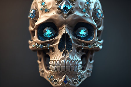 Skull with blue gemstones. ai generativeの素材