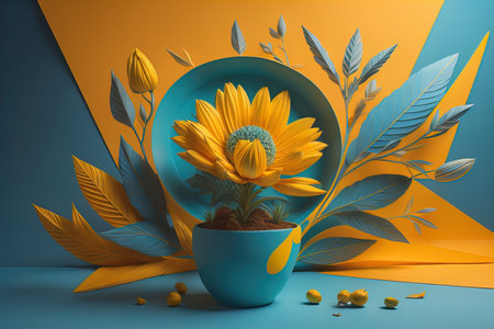 Flowers in a pot on a solid color background. ai generativeの素材