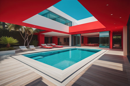 Swimming pool in a modern villa, ai generativeの素材