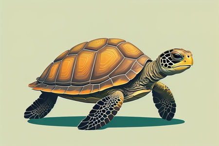 illustration of a turtle on a green background in cartoon style. ai generativeの素材