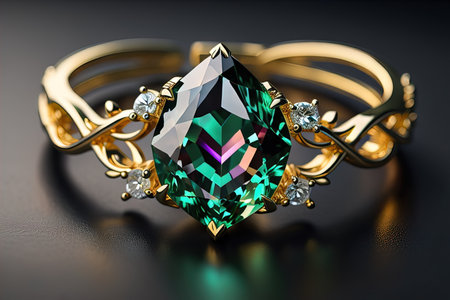 Wedding ring with diamonds on a solid color background. Jewelry. ai generativeの素材