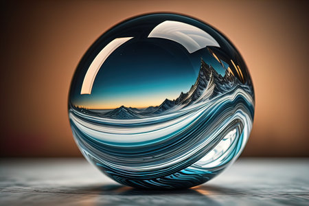 Transparent crystal ball on a wooden table. ai generativeの素材