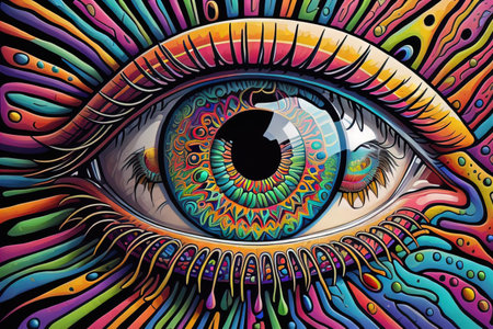 Colorful eye. Psychedelic background. Vector illustration. ai generativeの素材
