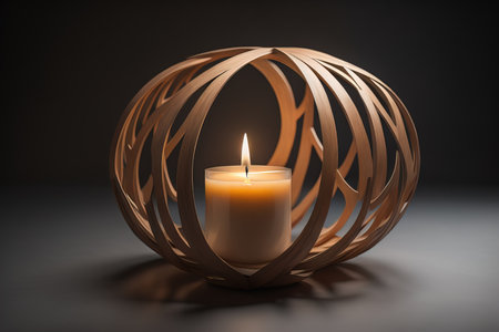 Creative burning candle on a wooden background. ai generativeの素材
