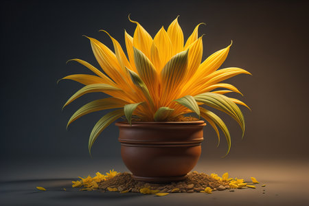 Flowers in a pot on a solid color background. ai generativeの素材