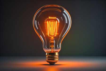 Glowing glass light bulb on dark background. ai generativeの素材