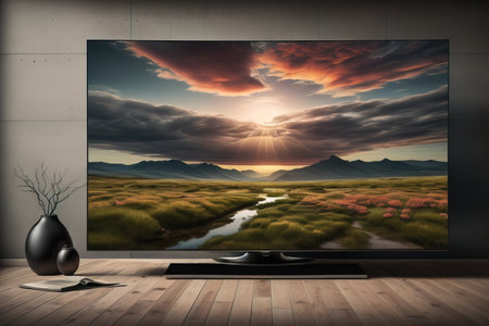 TV on the wooden cabinet in modern living room. ai generativeの素材
