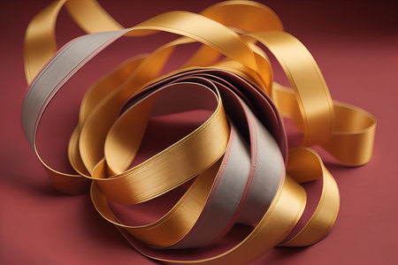Shiny satin ribbon in brown color isolated on white background. ai generativeの素材