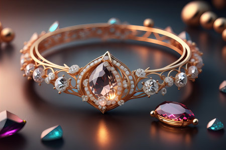 Wedding ring with diamonds on a solid color background. Jewelry. ai generativeの素材