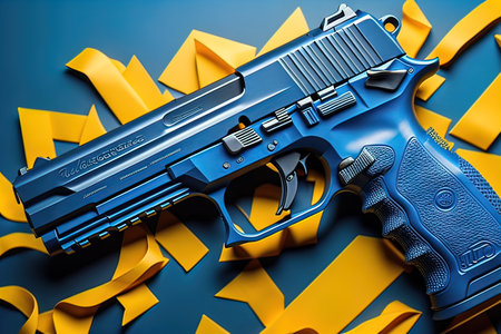 Semi-automatic handgun on a solid color background. Close-up. ai generativeの素材