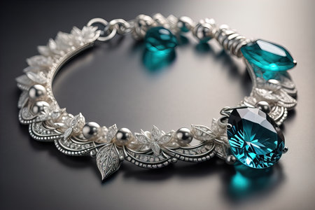 Silver necklace on a solid color background in close-up. ai generativeの素材