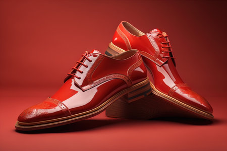Men's shoes on a solid colour background. Studio shot. ai generativeの素材