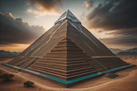 Creative and colorful pyramid on a solid color background. ai generativeの素材