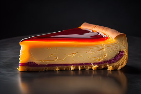 Cheesecake on a black plate. Toned. ai generativeの素材