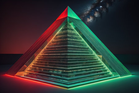 Creative and colorful pyramid on a solid color background. ai generativeの素材
