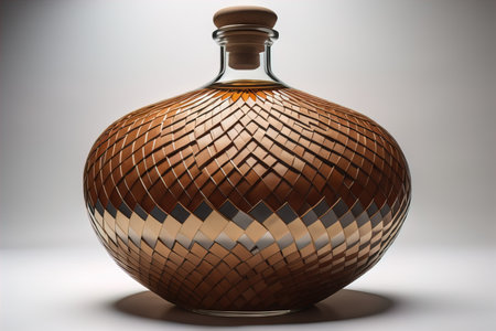 Bottle with a liquid on a solid color background. ai generativeの素材