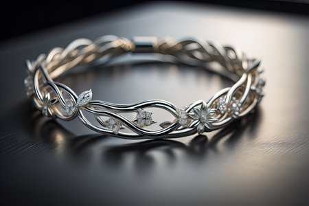 Silver necklace on a solid color background in close-up. ai generativeの素材