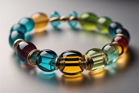 Bracelet with colorful stones on a black background close-up. ai generativeの素材