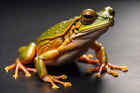 European tree frog, Hyla arborea isolated on solid colour background. ai generativeの素材