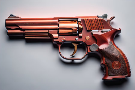 Semi-automatic handgun on a solid color background. Close-up. ai generativeの素材
