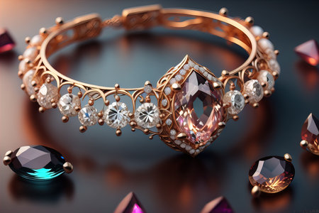 Wedding ring with diamonds on a solid color background. Jewelry. ai generativeの素材